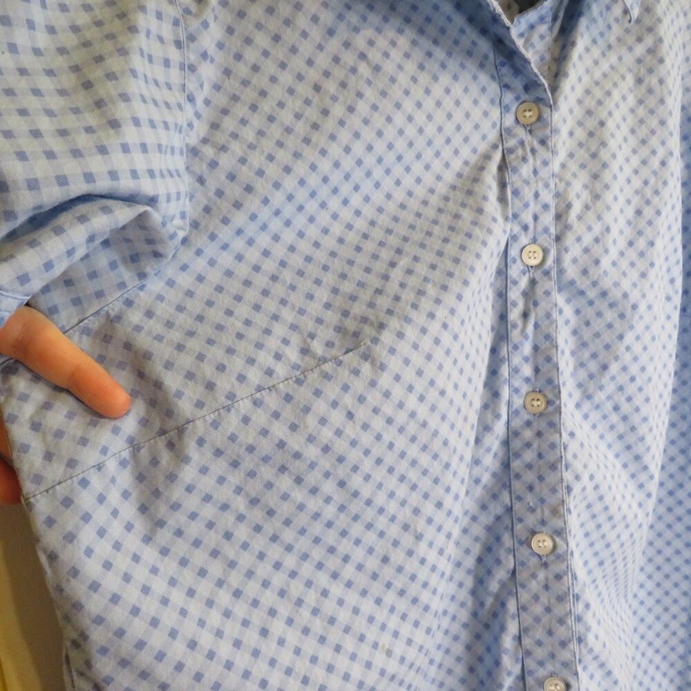 Villager Sport Liz Claiborne Blue Gingham Stretch Button-Down Top Short Sleeve - Picture 5 of 6